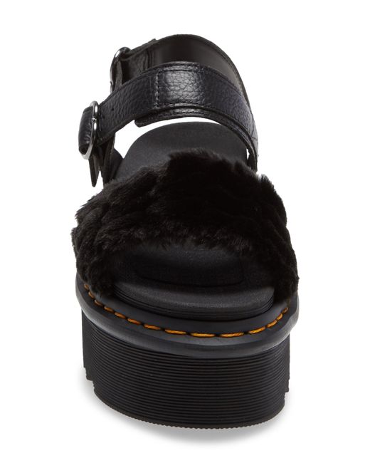 Dr. Martens Voss Quad Fluffy Faux Fur Platform Sandal In Black Faux Fur Heart At Nordstrom Rack 