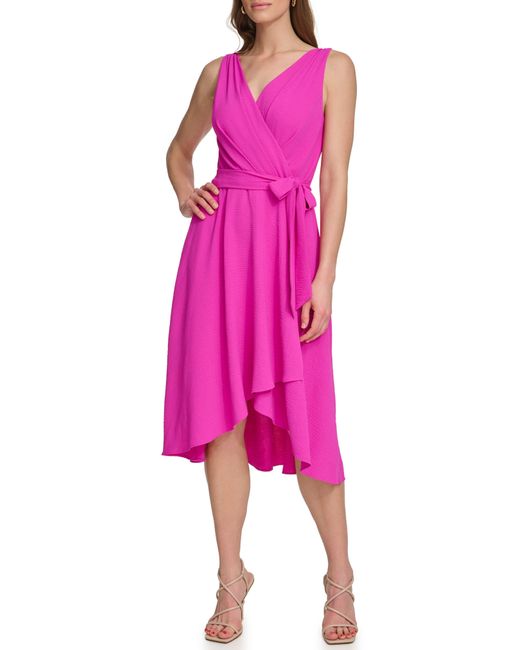 DKNY Pink Faux Wrap Gauze Dress