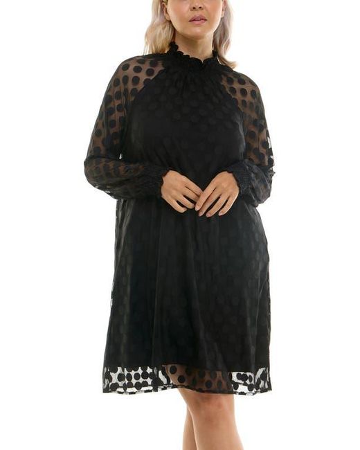 women's nina leonard mesh yoke trapeze dress Nina Leonard Mock Neck Long Sleeve Trapeze Dress in Black