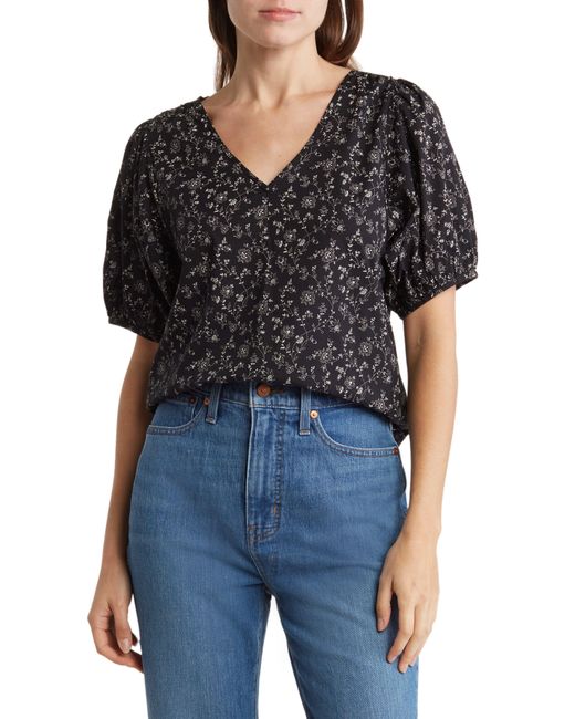 Madewell Black Puff Sleeve V-neck Cotton Top