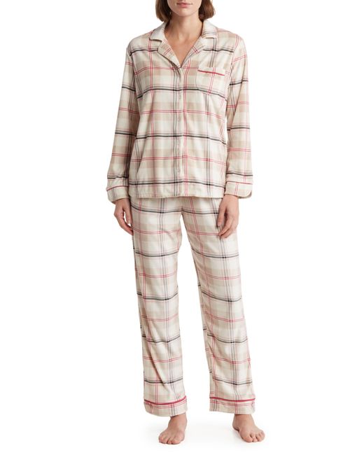 Ellen Tracy Natural Velour Long Sleeve Shirt & Pants Two-piece Pajama Set