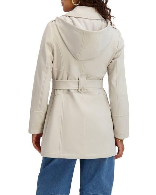 Kensie Natural Hooded Double Breasted Soft Shell Jacket