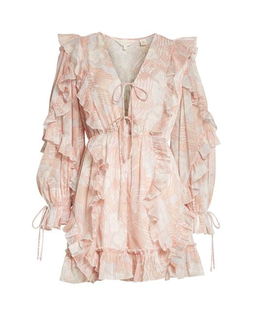 Ted Baker Pink Irvete Floral Ruffle Long Sleeve Romper