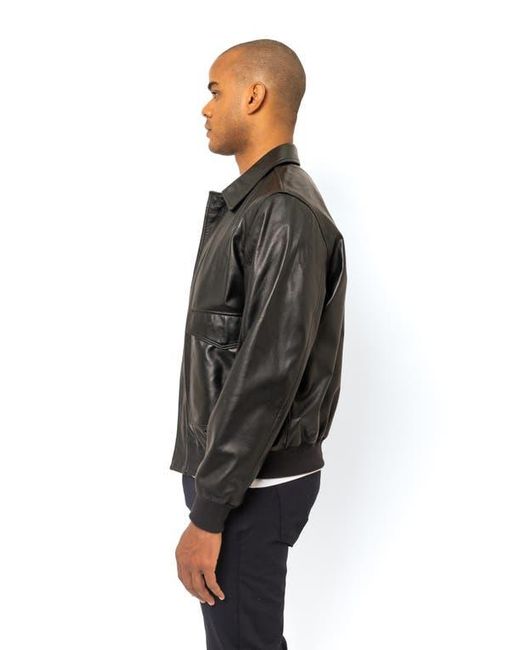 PINOPORTE Black Leather Bomber Jacket for men