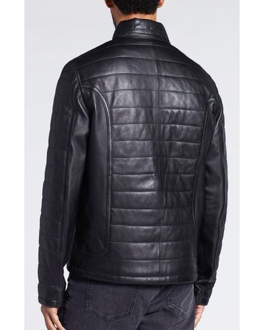 PINOPORTE Black Quilted Leather Jacket for men