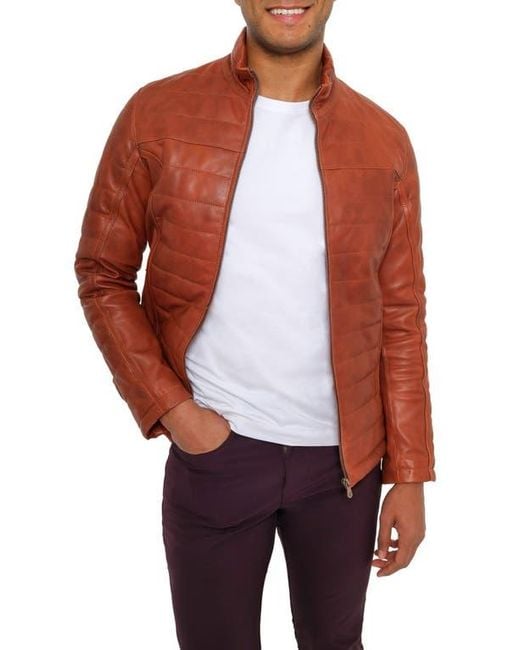 PINOPORTE Red Quilted Leather Jacket for men