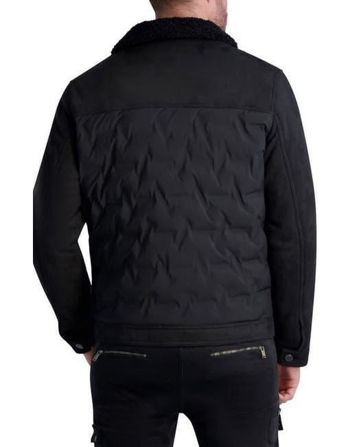 Karl Lagerfeld Blue Faux Shearling Collar Trucker Jacket for men