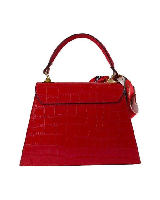 Persaman New York Red Croc-Embossed Italian Leather Satchel