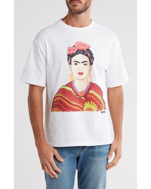 Boss White Frida Kahlo Cotton Graphic T-shirt