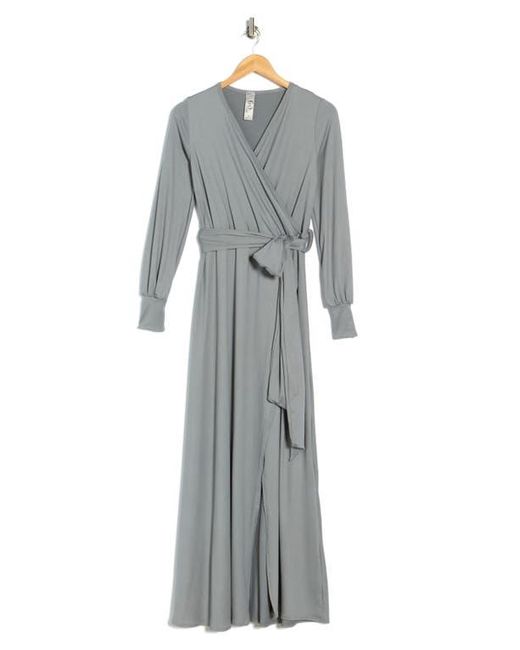 Go Couture Long Sleeve Wrap Maxi Dress in Gray | Lyst
