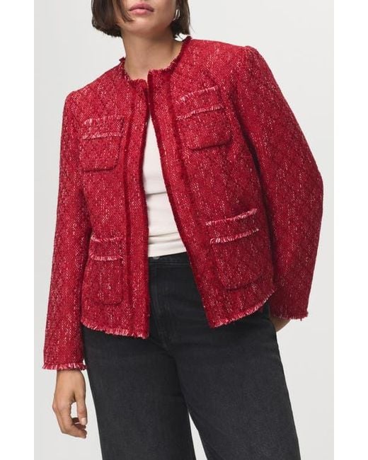 Mango Red Frayed Tweed Jacket