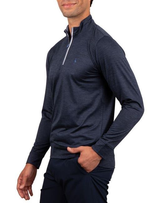 Tailorbyrd Blue Solid Mesh Quarter Zip Sweater for men