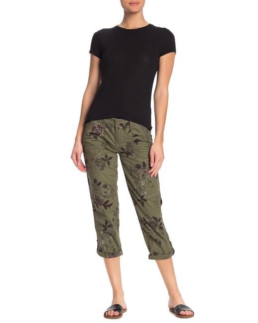 Democracy Green Floral Convertible Utility Cropped Capris