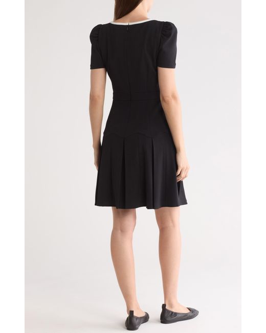 Karl Lagerfeld Black Puff Sleeve Pleated Dress