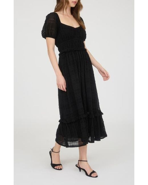 AUGUST SKY Black Puff Sleeve Tiered Midi Dress