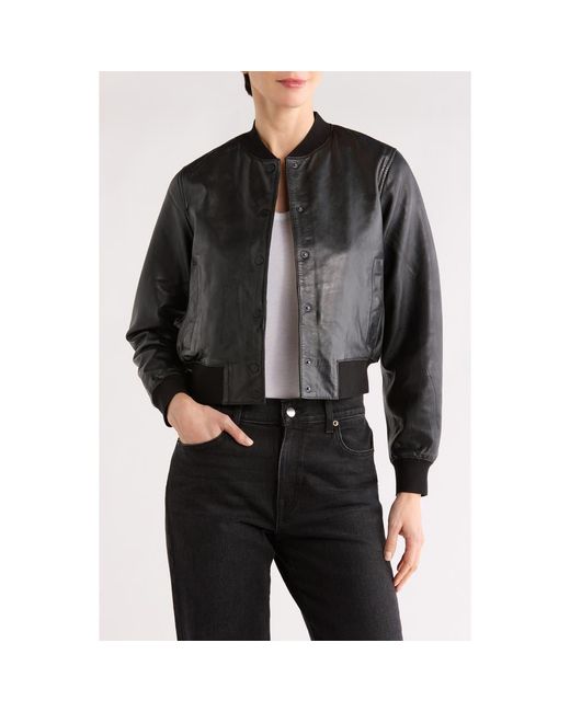 AllSaints Riley Leather Bomber Jacket in Black | Lyst