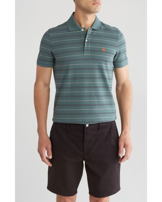 Brooks Brothers Blue Stripe Short Sleeve Cotton Polo for men