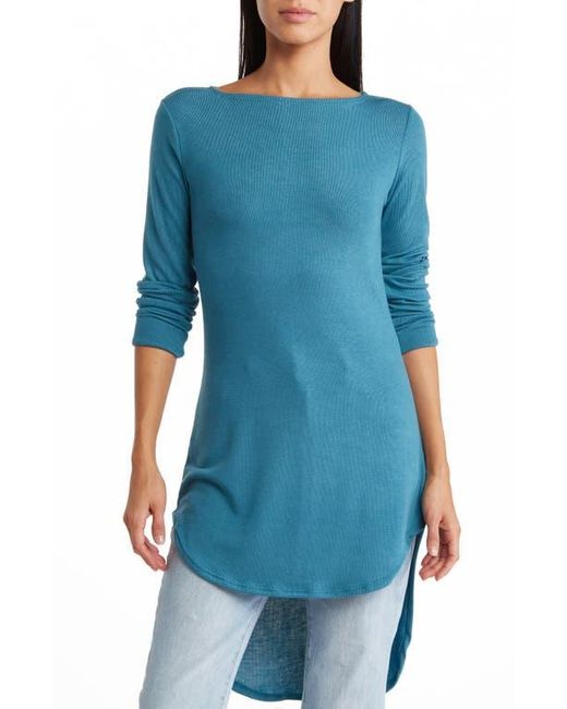 Go Couture Blue Boatneck High/Low Hem Tunic Top