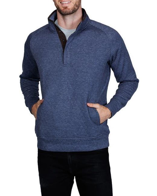 Tailorbyrd Blue Hidden Snap Front Quilted Pullover for men