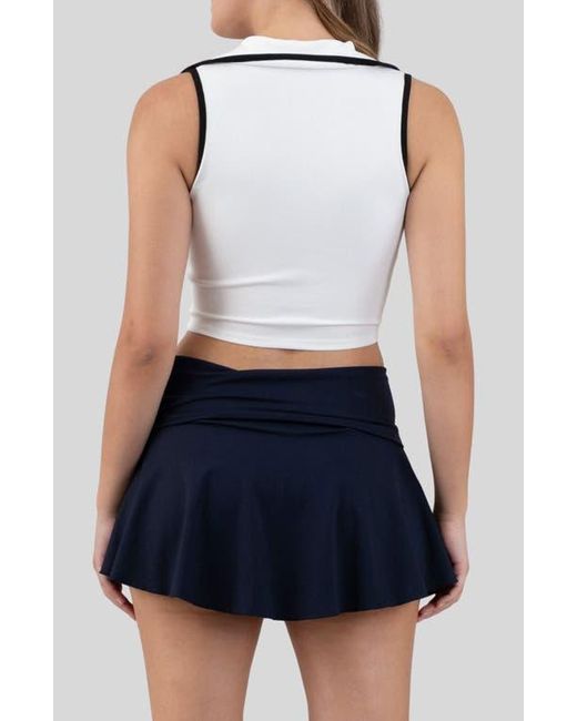 Blu Pepper Blue Contrast Trim Johnny Collar Tank Top