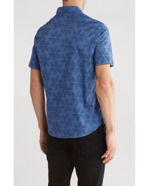 DKNY Blue Razi Short Sleeve Stretch Button-up Shirt for men