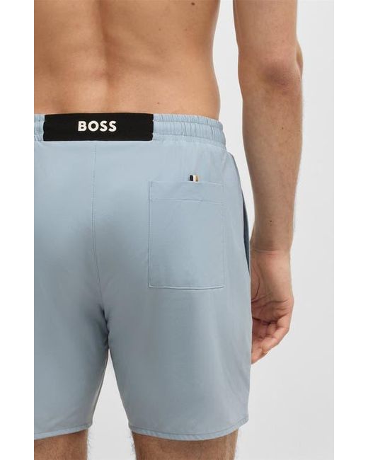 Boss Blue Solid Stretch Swim Trunks for men