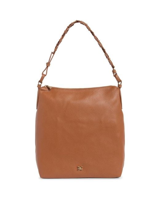 Sam Edelman Brown Bay Chain Link Pebbled Leather Hobo Bag