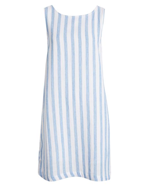 Beach Lunch Lounge Blue Alina Stripe Linen & Cotton Shift Dress