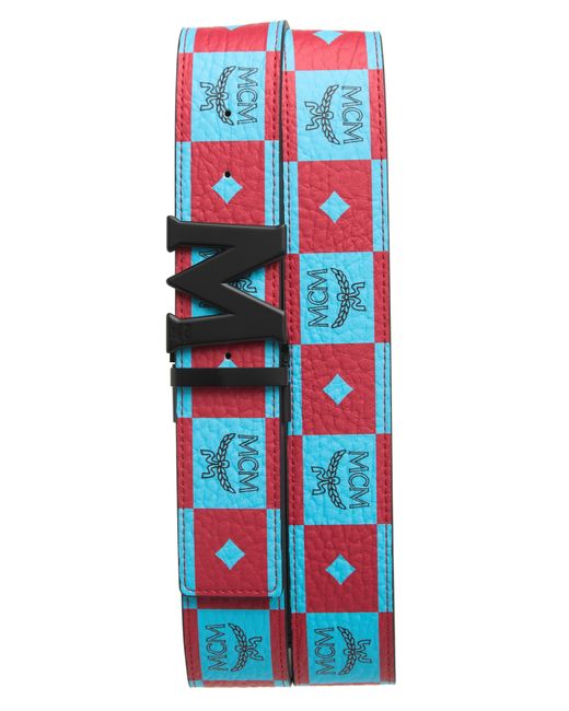 MCM Red Claus Checkerboard Belt for men
