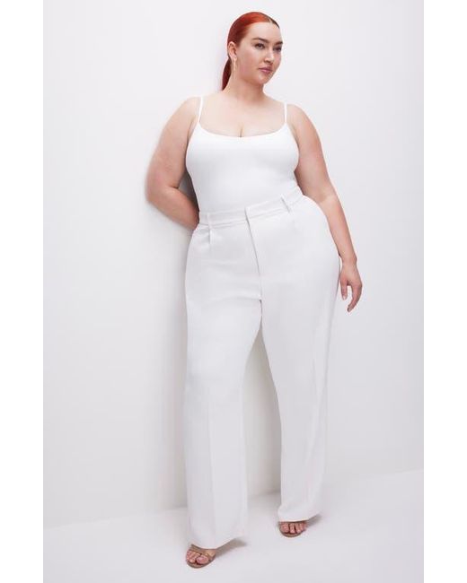 GOOD AMERICAN White Luxe Suiting Column Wide Leg Trousers