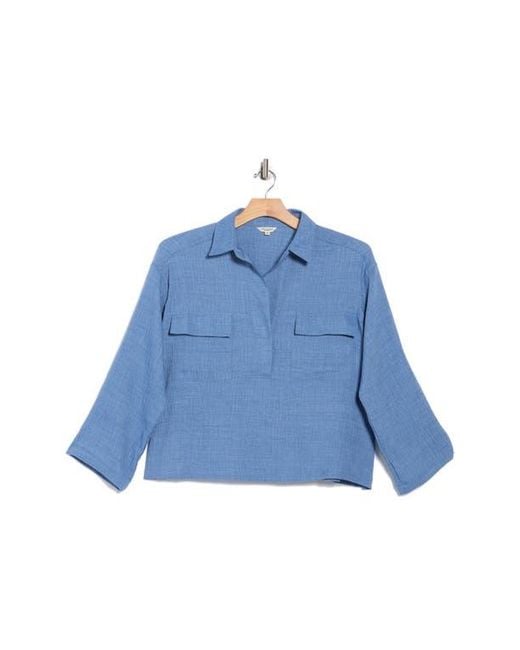 Max Studio Blue Textured Collared Shirt
