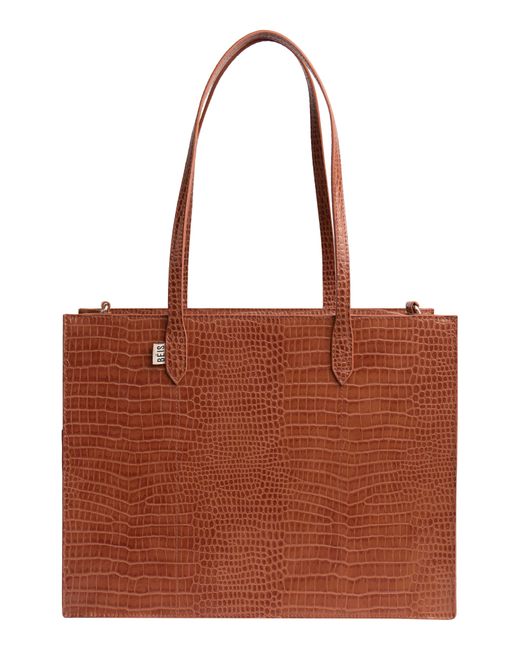 BEIS Brown Mini Work Croc Embossed Faux Leather Tote