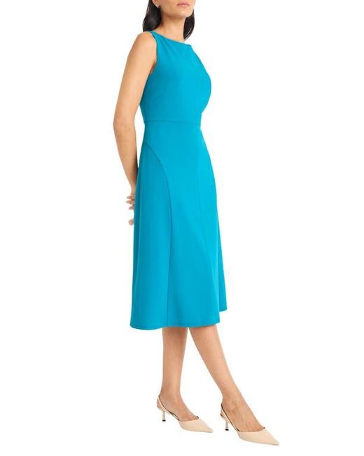 Maggy London Blue Boat Neck Sleeveless Fit & Flare Dress
