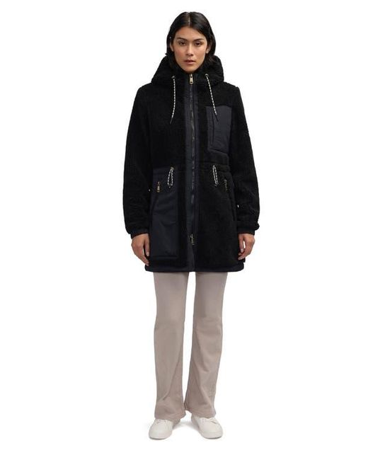 Scotch & Soda Black Water Repellent Faux Shearling Panel Hooded Jacket