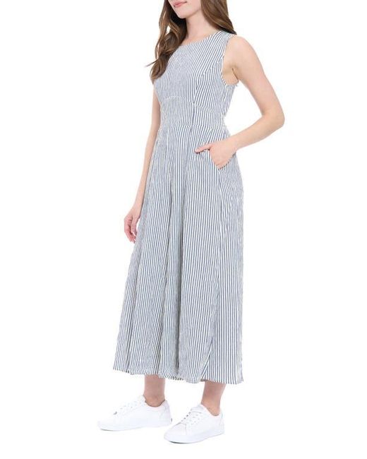 London Times Blue Stripe Crop Wide Leg Jumpsuit
