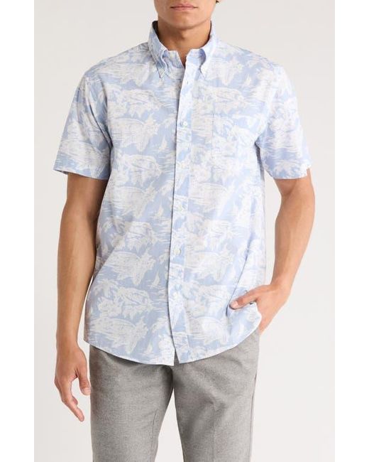 Brooks Brothers Blue Regular Tropical Print Short Sleeve Cotton Button-Down Shirt for men