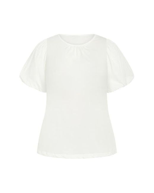 City Chic White Leona Puff Sleeve Top