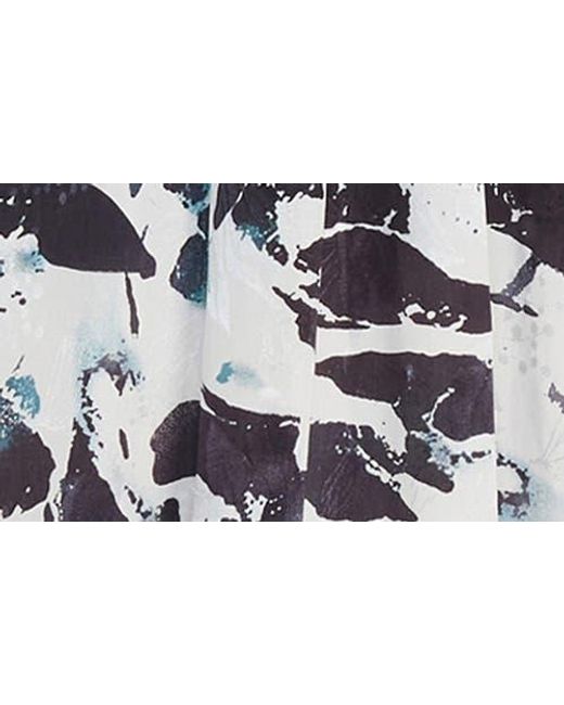 Maggy London Blue Abstract Print Belted Handkerchief Hem Midi Dress