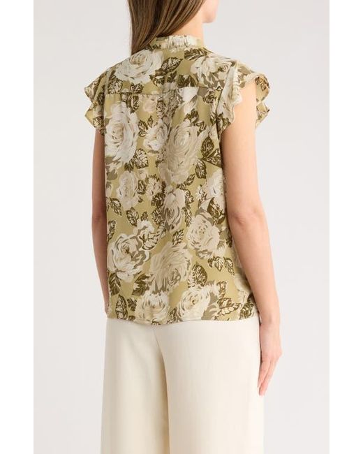 Tahari Natural Ruffle Short Sleeve Button-Up Top