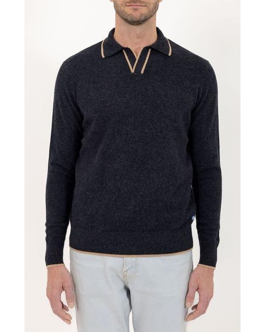 PINOPORTE Blue Johnny Collar Long Sleeve Wool Polo for men