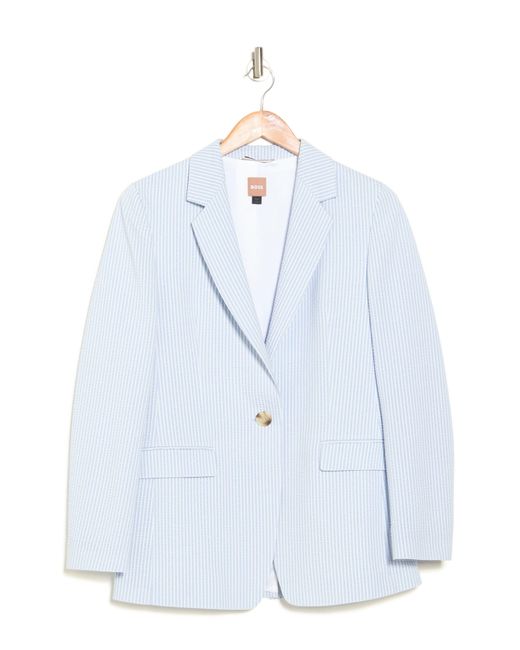 Boss Blue Jocalua Stripe One-button Seersucker Jacket