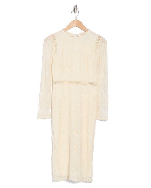 Love By Design Lace Long Sleeve Midi Dress in Natural | Lyst