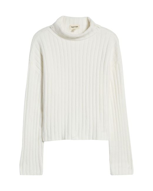 Open Edit Cotton Blend Rib Funnel Neck Sweater in White | Lyst