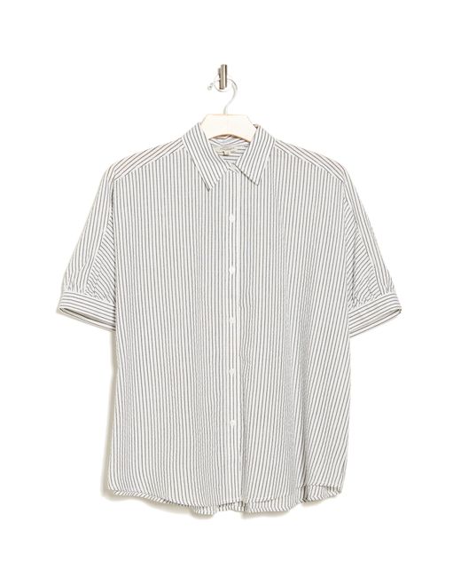 Max Studio Gray Stripe Oversized Button-up Shirt