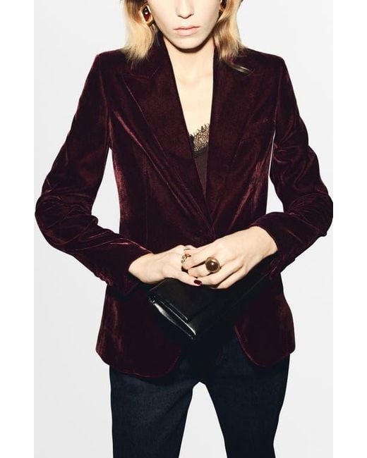 Mango Blue Structured Velvet Blazer