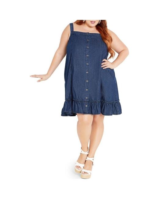 City Chic Blue Island Denim Button Front Dress
