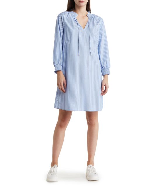 Ellen Tracy Blue Stripe Long Sleeve A-line Dress