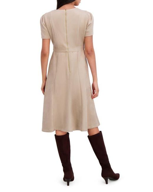 London Times Natural Jewel Neck Side Tab Fit & Flare Dress