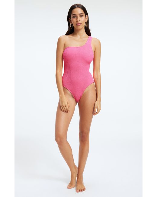GOOD AMERICAN Pink Always Fits One-shoulder One-piece Swimsuit
