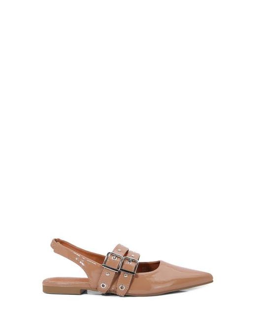 BERNESS Brown Fabiola Double Buckle Pointed Toe Slingback Flat